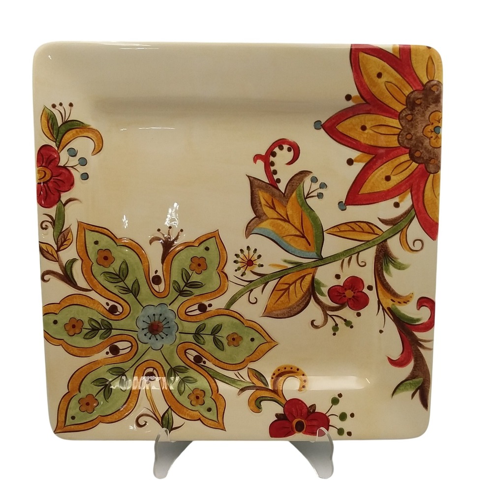 Pier‎ 1 Carynthum Square Dinner Plate 10 3/4 Earthenware Floral